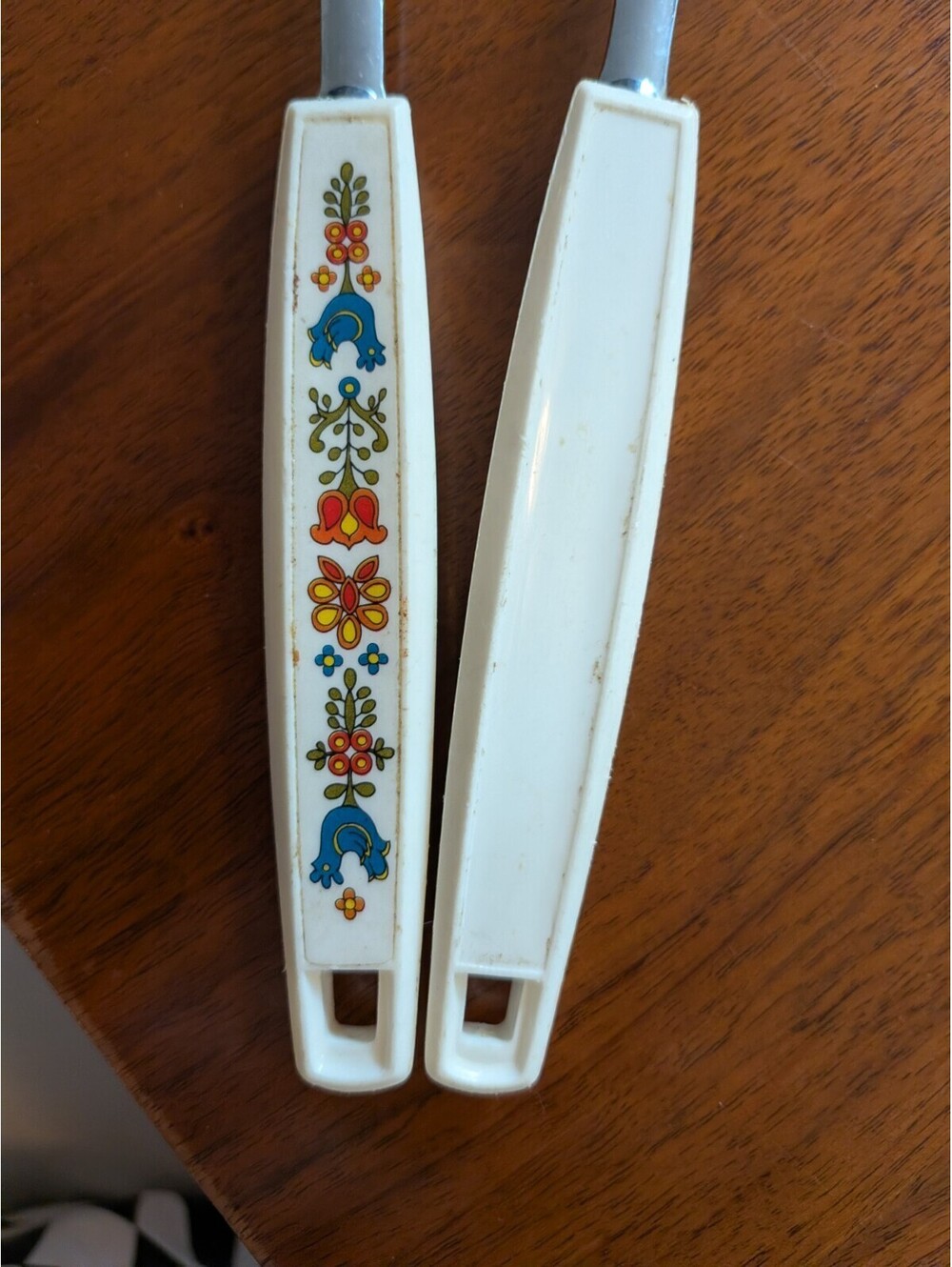 Vintage Nylon Slotted and Solid Serving Spoon White Plastic Handle Unbranded - Picture 5 of 5